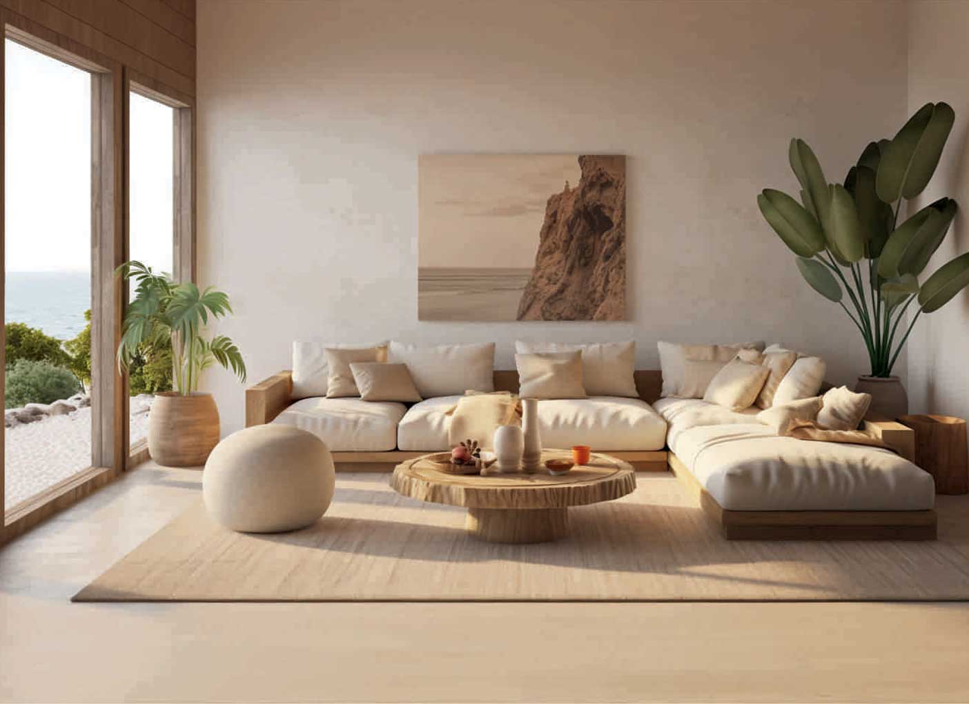 Artistic View of Living Room overseeing Sea